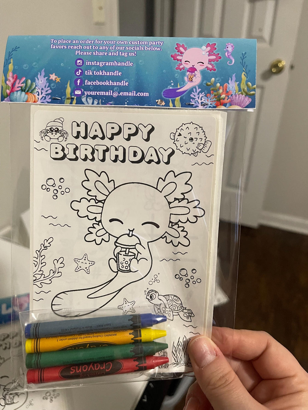 Axolotl Theme Coloring Sticker Sheets | Party Favors