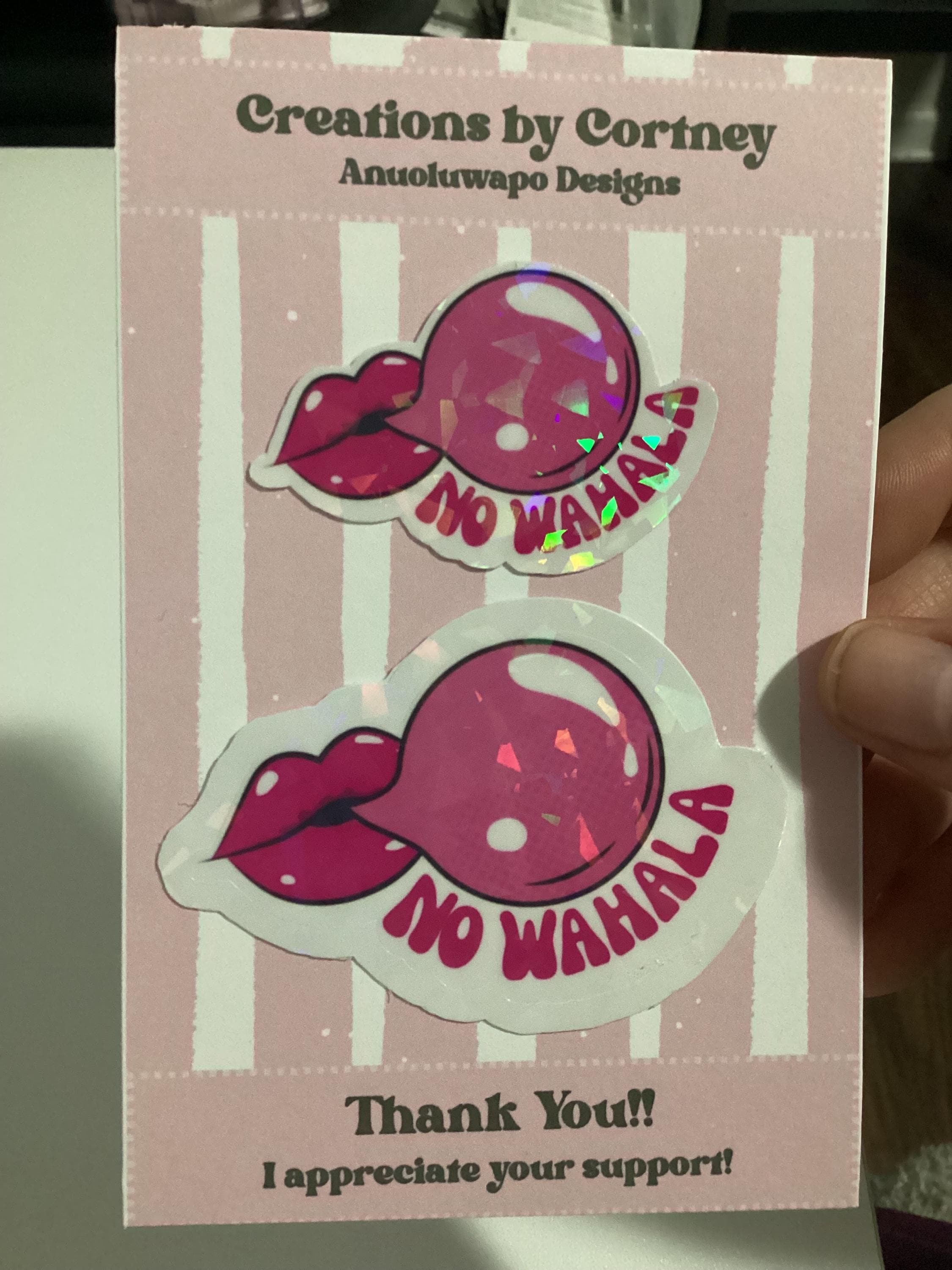 No Wahala Sticker | Pink Bubble Gum Lips Sticker | Afro Vibes Sticker | Holographic Glossy Sticker | Cute Aesthetic Decal