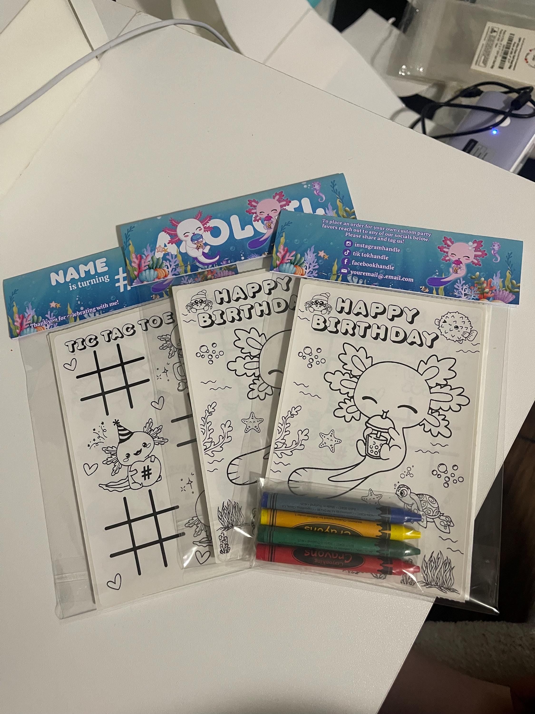 Axolotl Theme Coloring Sticker Sheets | Party Favors